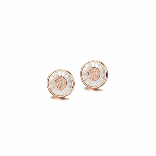 ROMAN NUMERALS SHELL CZ ROUND EARRINGS