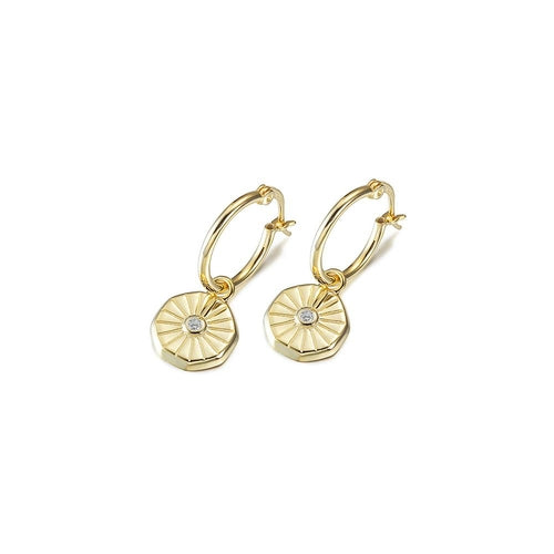 Sunburst Coin Huggie Earrings