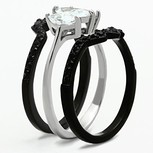 TK1347 - Two-Tone IP Black Stainless Steel Ring with AAA Grade CZ in