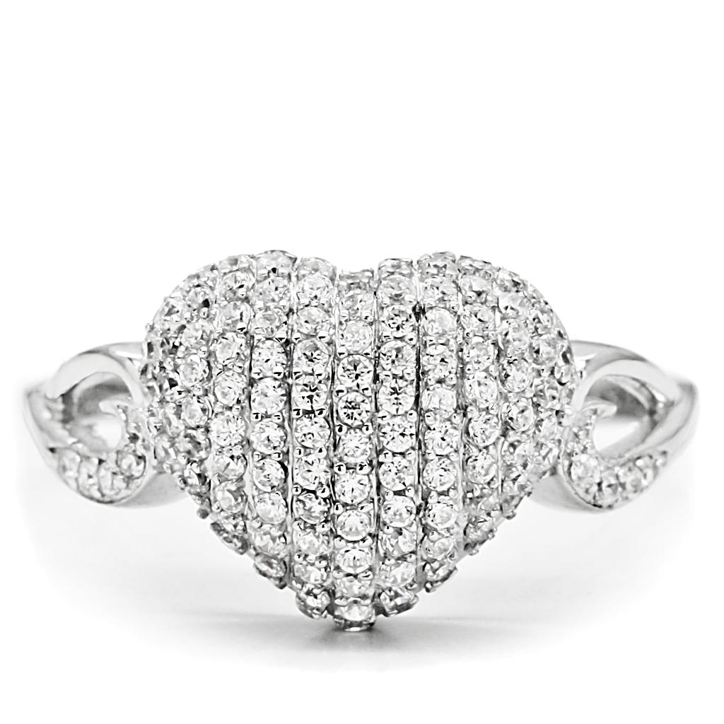TS017 - Rhodium 925 Sterling Silver Ring with AAA Grade CZ in Clear