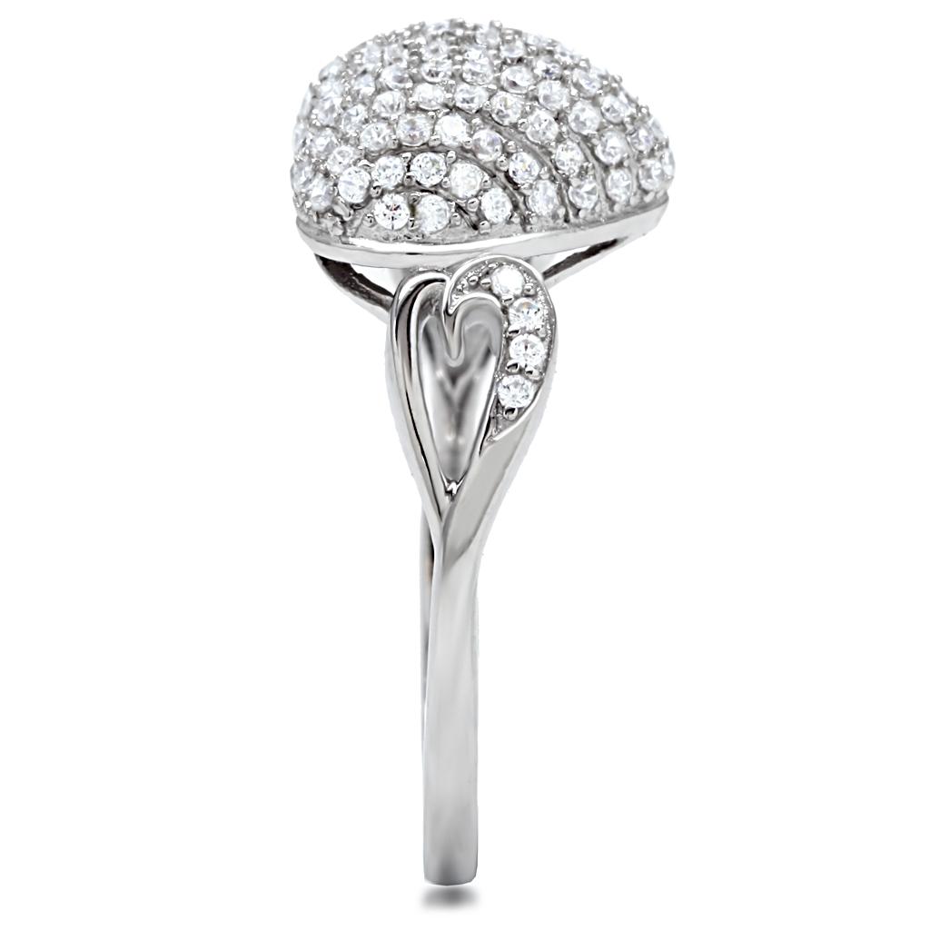 TS017 - Rhodium 925 Sterling Silver Ring with AAA Grade CZ in Clear