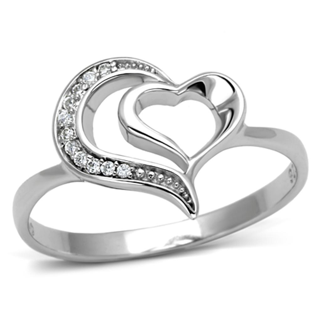 TS093 - Rhodium 925 Sterling Silver Ring with AAA Grade CZ in Clear
