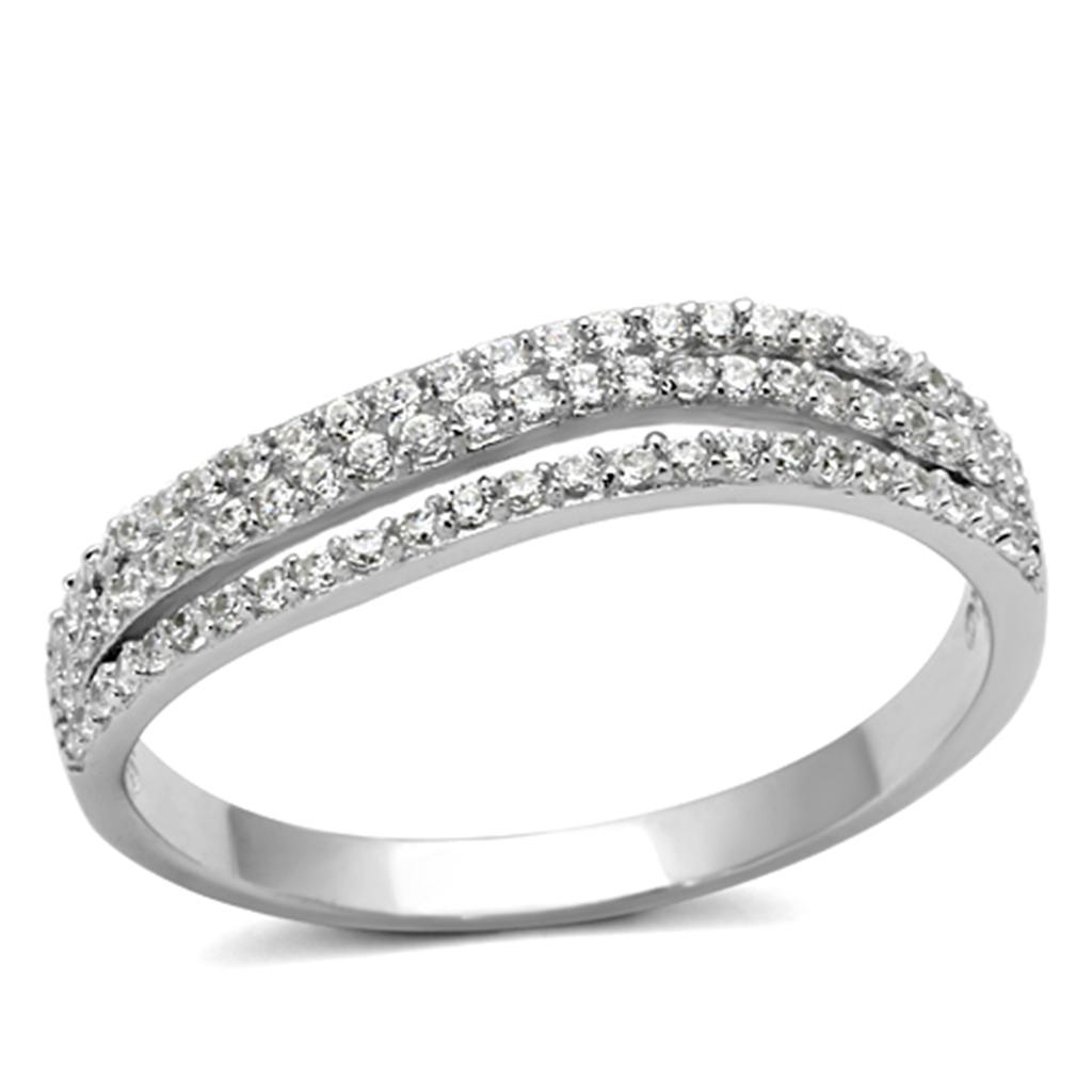 TS135 - Rhodium 925 Sterling Silver Ring with AAA Grade CZ in Clear