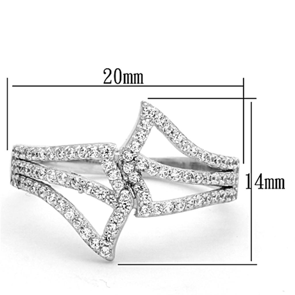 TS152 - Rhodium 925 Sterling Silver Ring with AAA Grade CZ in Clear