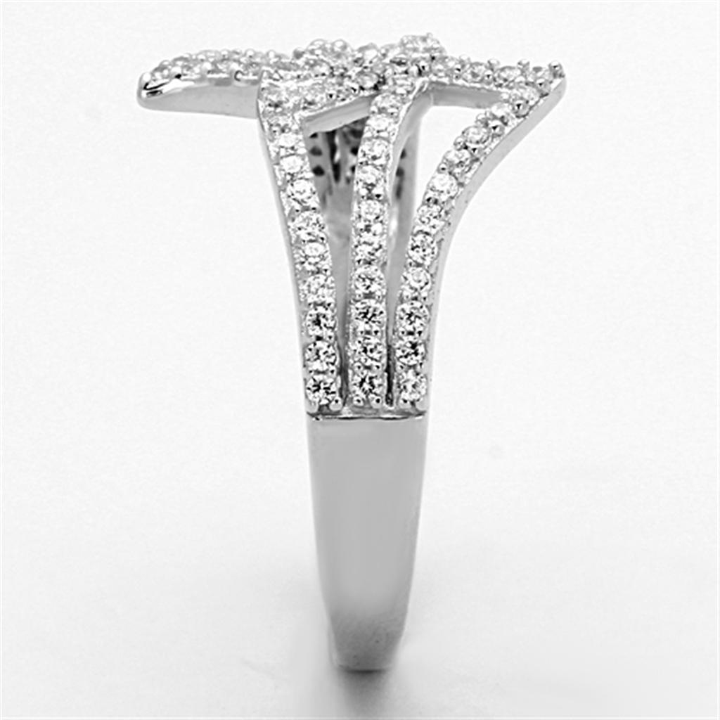 TS152 - Rhodium 925 Sterling Silver Ring with AAA Grade CZ in Clear