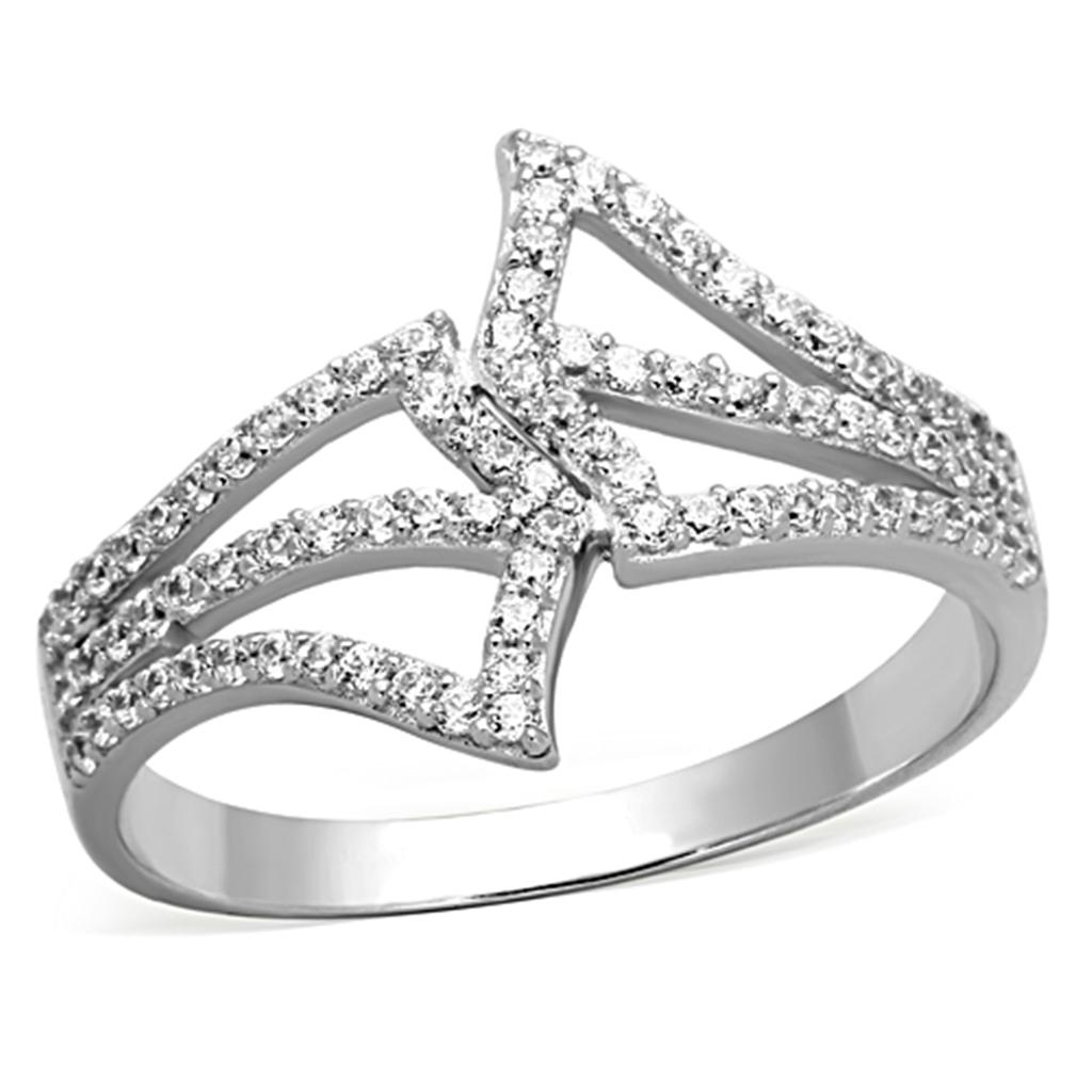 TS152 - Rhodium 925 Sterling Silver Ring with AAA Grade CZ in Clear