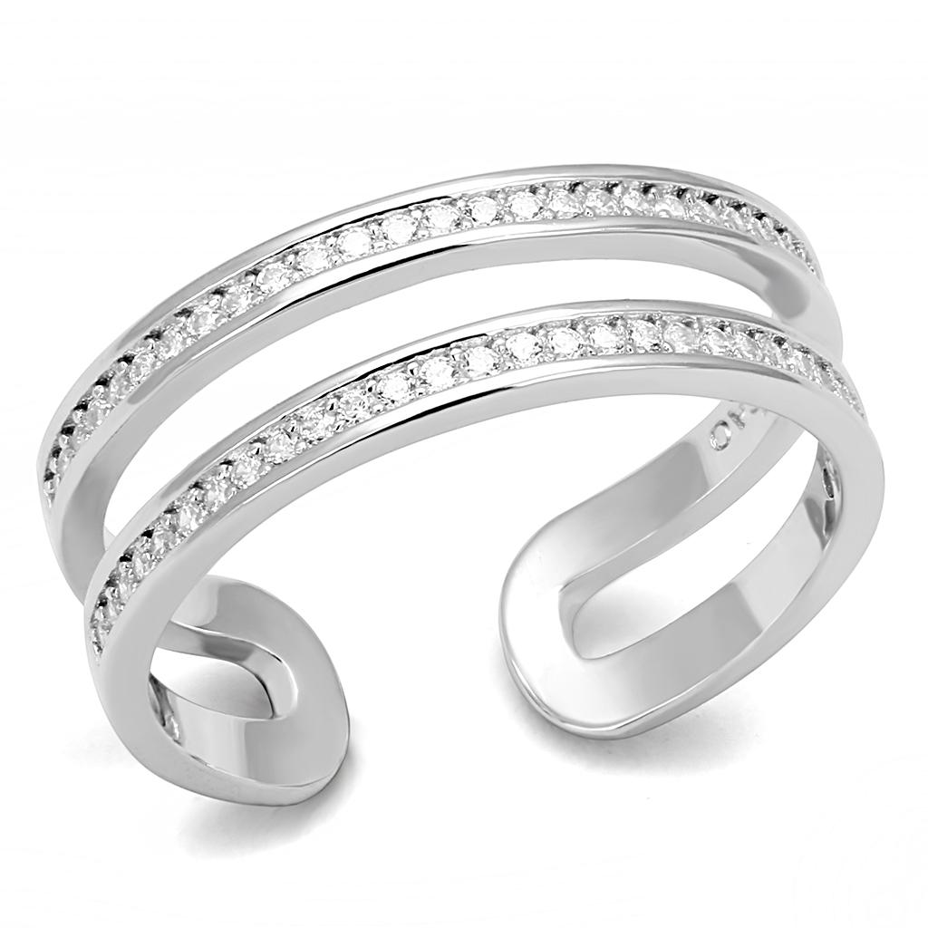 TS605 - Rhodium 925 Sterling Silver Ring with AAA Grade CZ in Clear