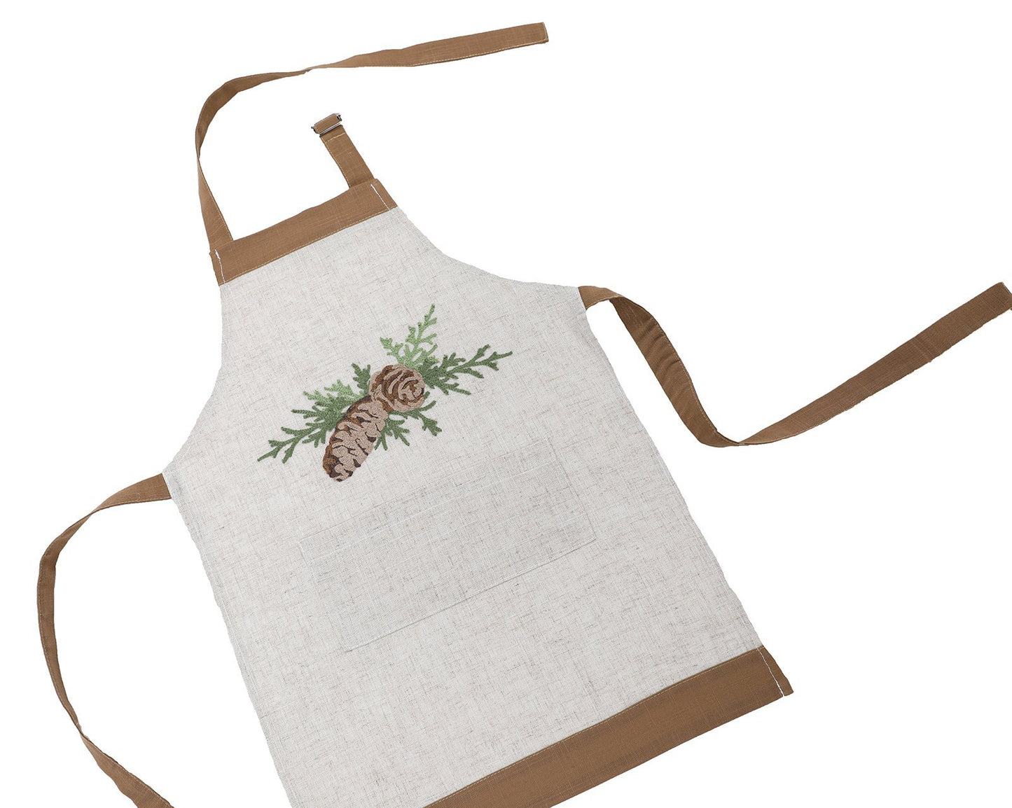 XD19882-Winter Pine Cones & Branches Crewel Embroidered Apron Adults