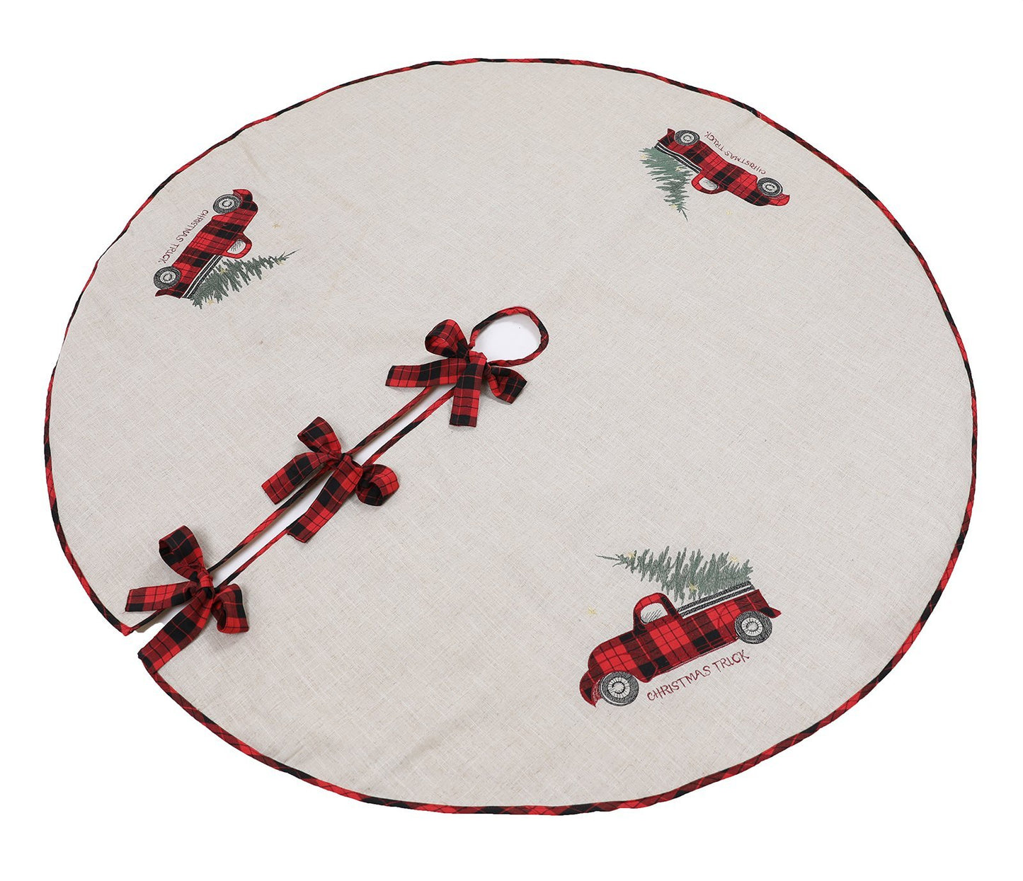 XD19886-Vintage Tartan Truck With Christmas Tree Tree Skirt 56 Inch