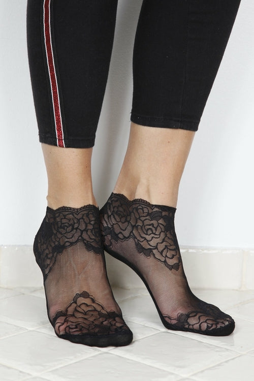 TERESA black lace socks for women