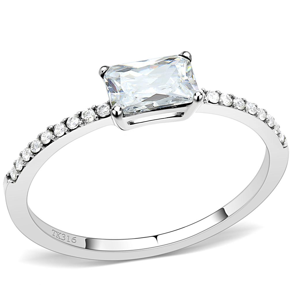 DA009 - High polished (no plating) Stainless Steel Ring with Cubic in