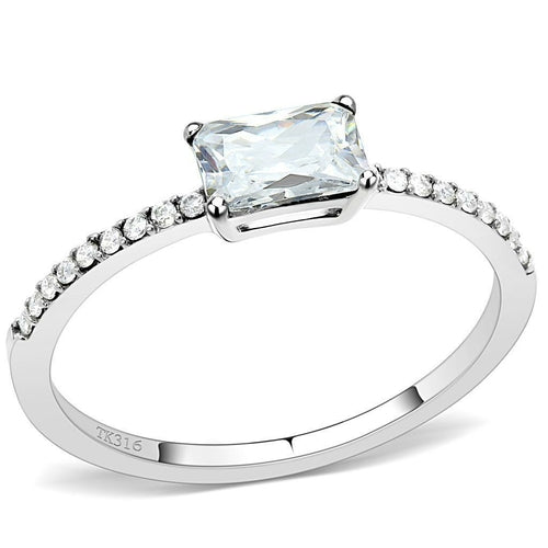 DA009 - High polished (no plating) Stainless Steel Ring with Cubic in