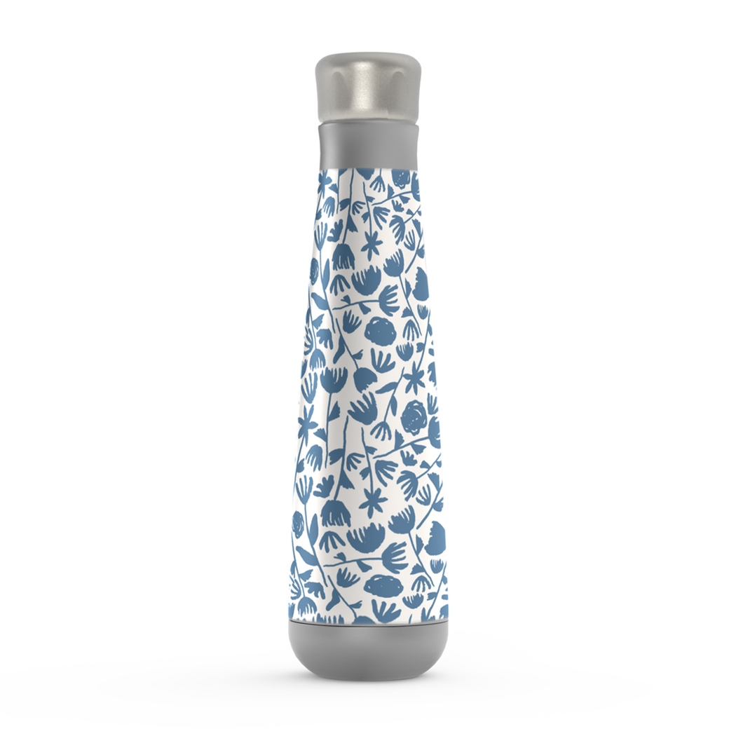 Light Blue Ink Floral Water Bottle