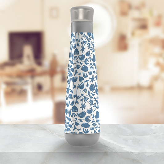 Light Blue Ink Floral Water Bottle