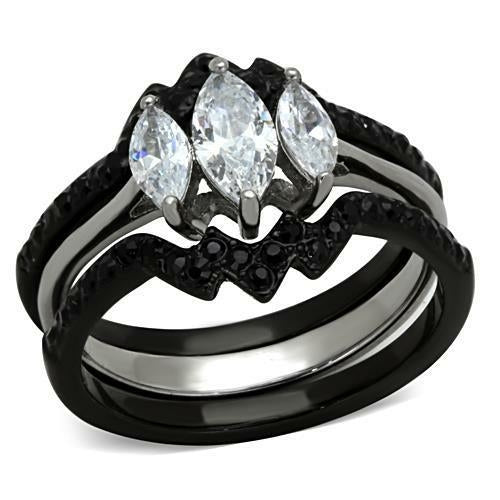 TK1347 - Two-Tone IP Black Stainless Steel Ring with AAA Grade CZ in