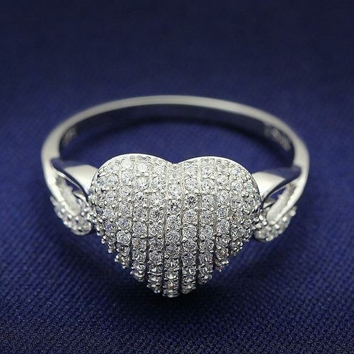 TS017 - Rhodium 925 Sterling Silver Ring with AAA Grade CZ in Clear