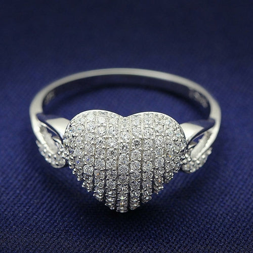 TS017 - Rhodium 925 Sterling Silver Ring with AAA Grade CZ in Clear