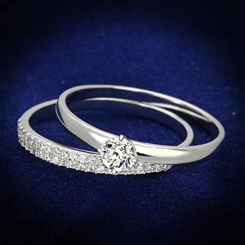 TS110 - Rhodium 925 Sterling Silver Ring with AAA Grade CZ in Clear