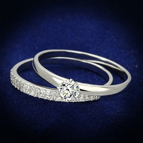 TS110 - Rhodium 925 Sterling Silver Ring with AAA Grade CZ in Clear