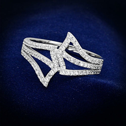 TS152 - Rhodium 925 Sterling Silver Ring with AAA Grade CZ in Clear
