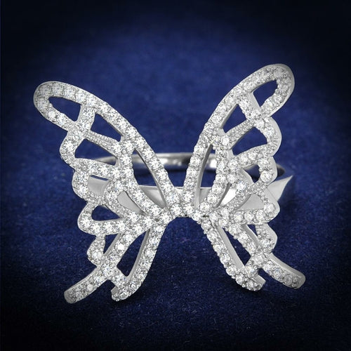 TS330 - Rhodium 925 Sterling Silver Ring with AAA Grade CZ in Clear
