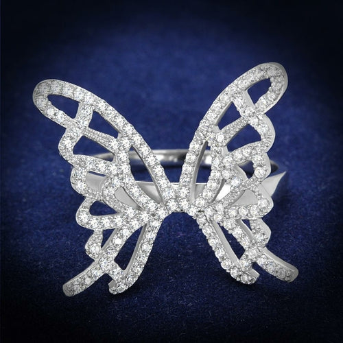 TS330 - Rhodium 925 Sterling Silver Ring with AAA Grade CZ in Clear