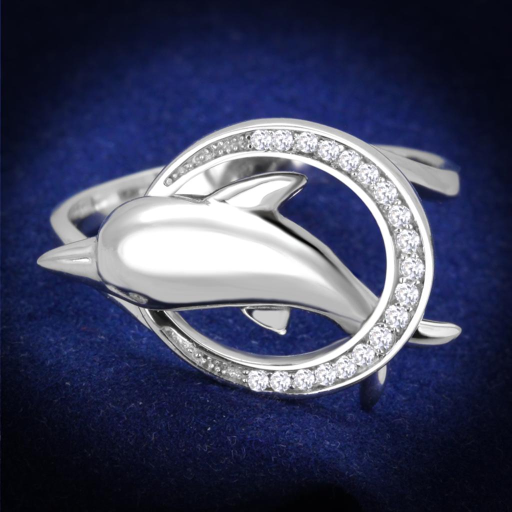 TS343 - Rhodium 925 Sterling Silver Ring with AAA Grade CZ in Clear