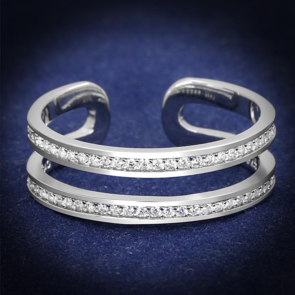 TS605 - Rhodium 925 Sterling Silver Ring with AAA Grade CZ in Clear