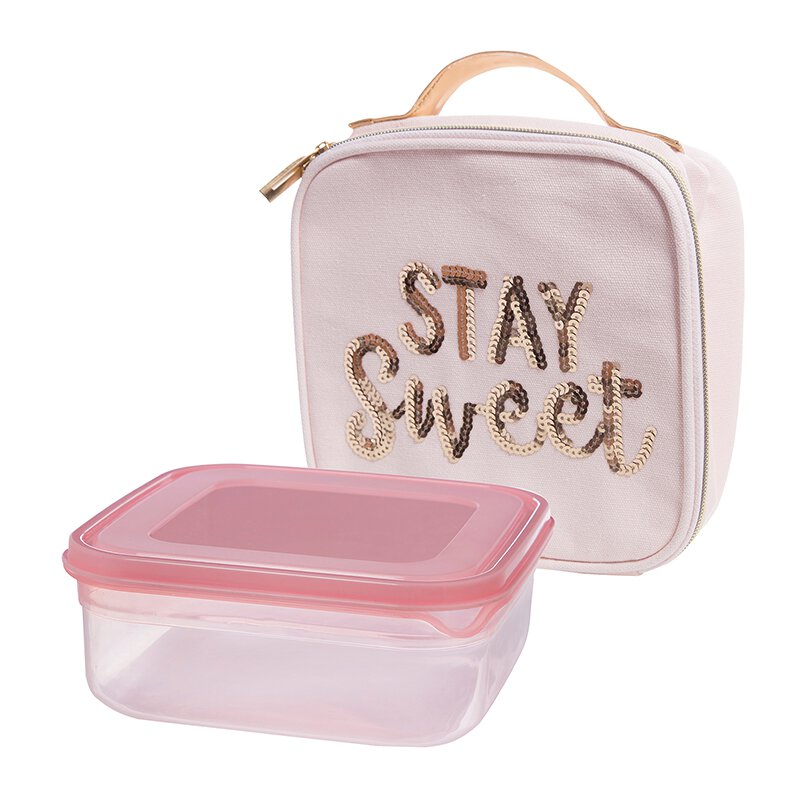 Stay Sweet Pink Combo Lunch Set | Sequin Embellished Lunch Bag and