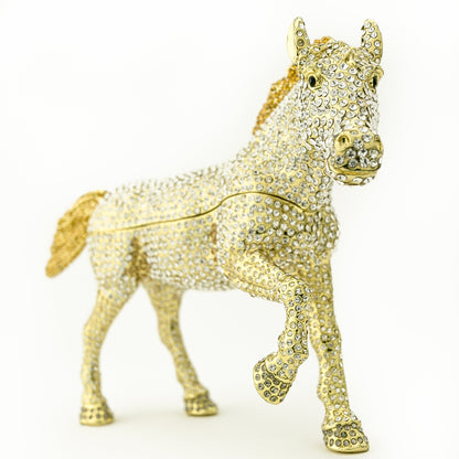 Large Golden Horse Decorated with White Crystals