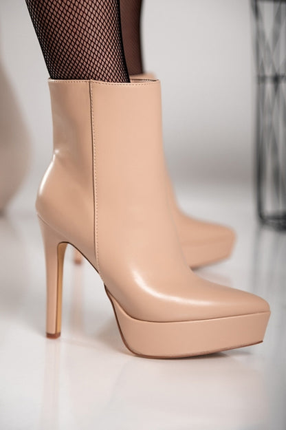 Elegant high-heeled ankle boots Yons, beige