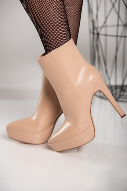 Elegant high-heeled ankle boots Yons, beige