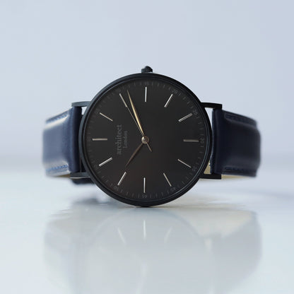 Modern Font Engraving - Men's Minimalist Watch + Admiral Blue Strap