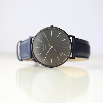 Handwriting Engraving - Men's Minimalist Watch + Admiral Blue Strap