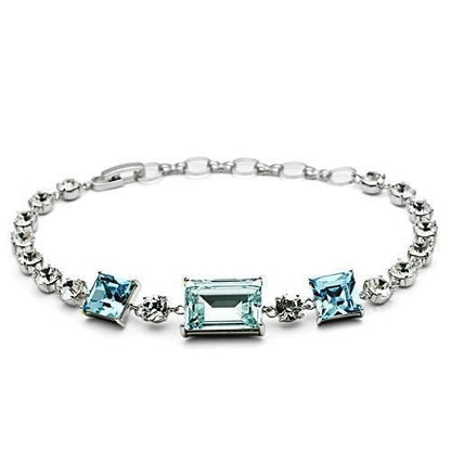 3W176 - Rhodium Brass Bracelet with Top Grade Crystal  in Sea Blue