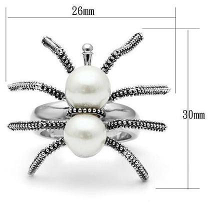 3W226 - Rhodium Brass Ring with Synthetic Pearl in White