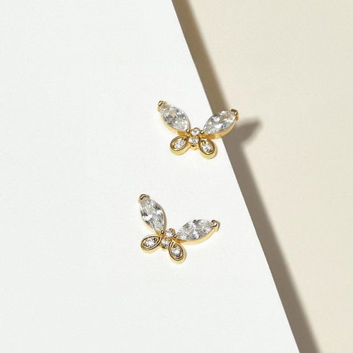 CZ Stone Butterfly Stud Earrings, Tiny Butterfly Studs