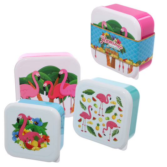 Fun Flamingo Design Set of 3 Plastic Lunch Boxes