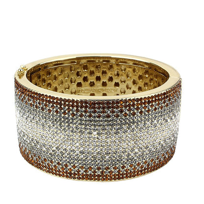 LO4280 - Gold Brass Bangle with Top Grade Crystal  in Multi Color