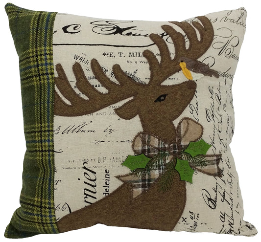 ML14898 Reindeer With Applique Suede Pillow, 14''x14''