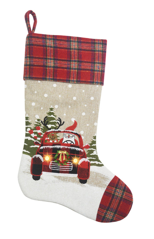 ML18922 Snowy Car By Santa Light Up Stocking 20''