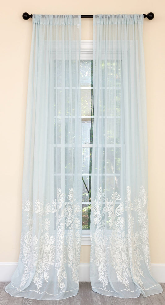 ML19150 Vivid Ocean Coral Semi Sheer Curtain