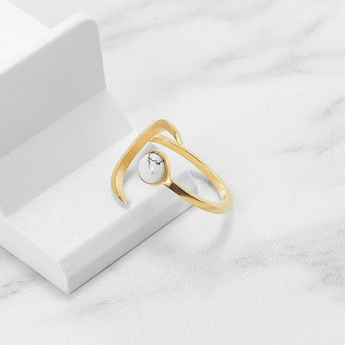 White Marble Moon Ring