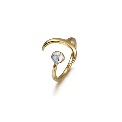 White Marble Moon Ring