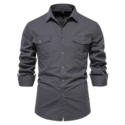 Mens Long Sleeve Dual Pockets Military Shirt