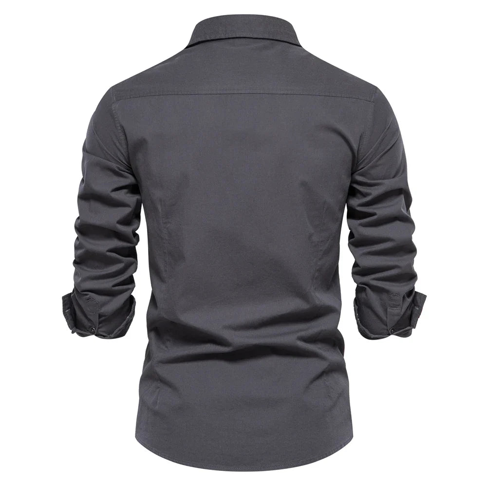 Mens Long Sleeve Dual Pockets Military Shirt