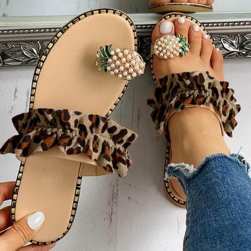 Pineapple Pearl Beach Slides Flat Toe Casual Womens Slippers