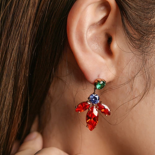 Floral Cubic Zirconia Drop Earrings