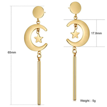 Star & Moon Long Drop Earrings