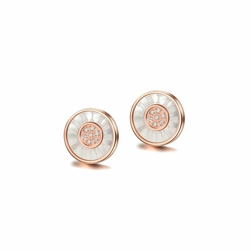 ROMAN NUMERALS SHELL CZ ROUND EARRINGS